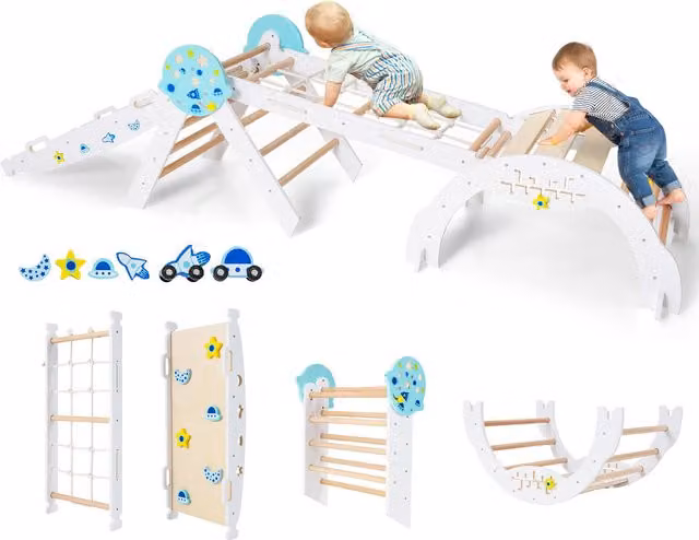 Costway Foldable Indoor Jungle Gym Climber in White Wood