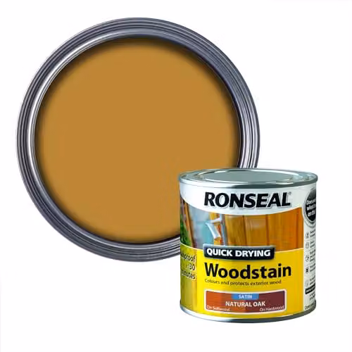 Ronseal Quick Dry Woodstain Satin Finish in Oak, 250 ml