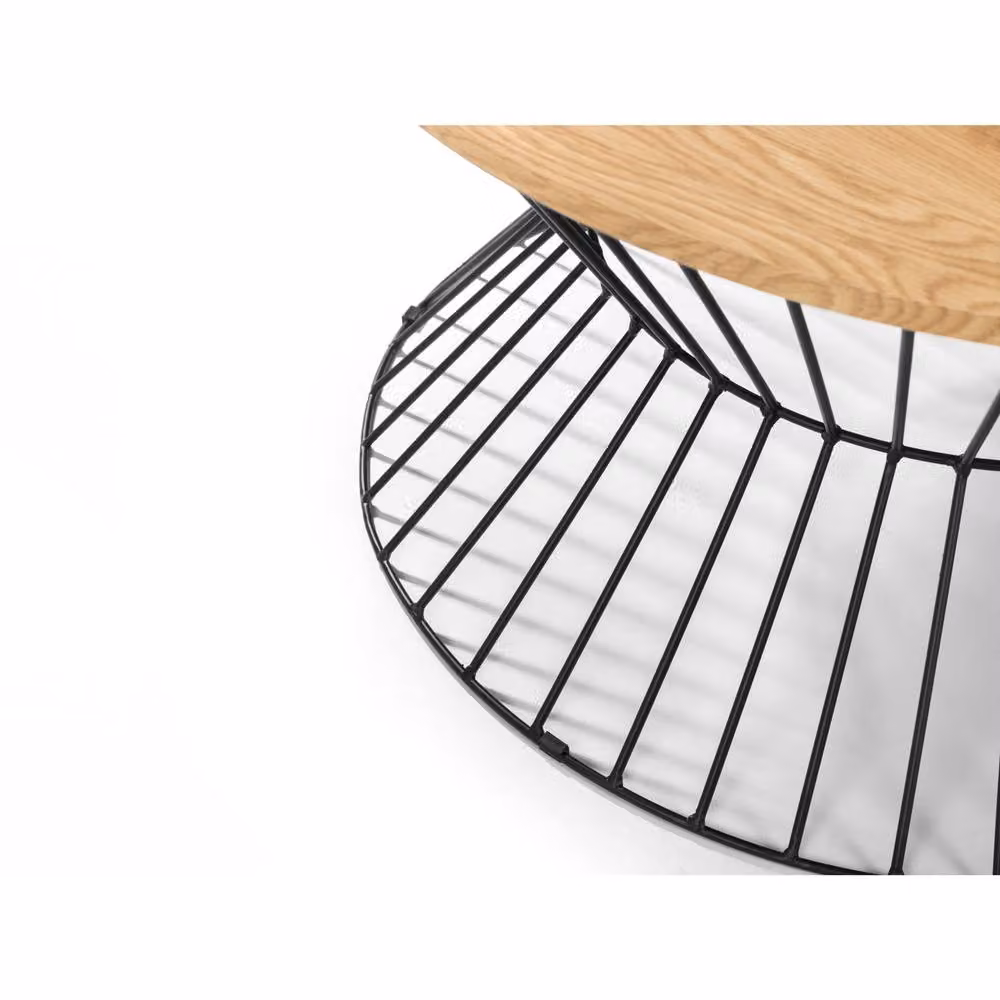 Cheshire Carloway Round Wire Coffee Table in Euro Oak and Black with Beige Finish – 3
