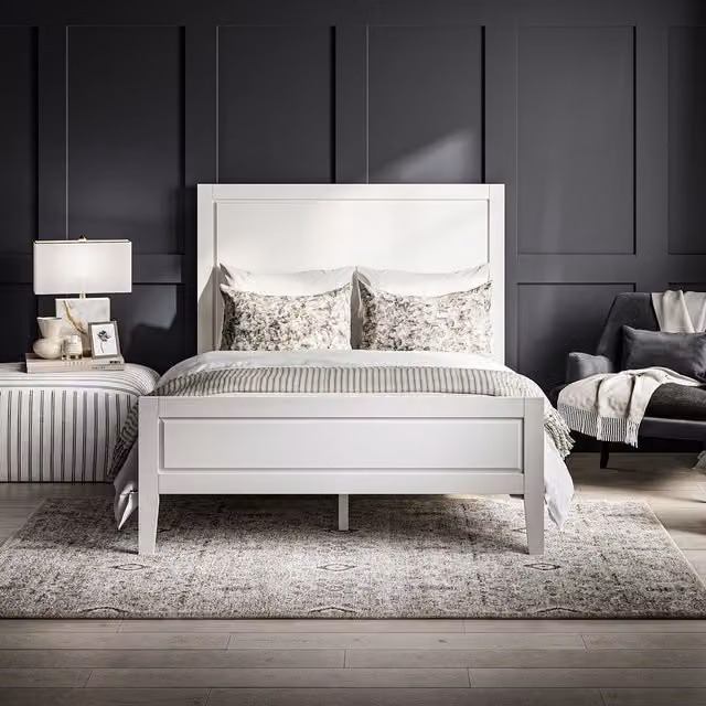 LPD Home Bay Minimalist Pine Bed Frame, White, W/D/H: 180 x 200 cm