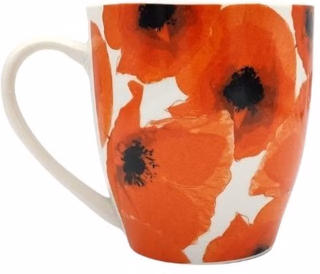 Hugga Mug Poppy Print Ceramic Mug in White