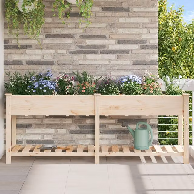 Berkfield Home Garden Wooden Raised Bed Planter with Grids in Beige, W/D/H: 203 x 53 x 76 cm – 1