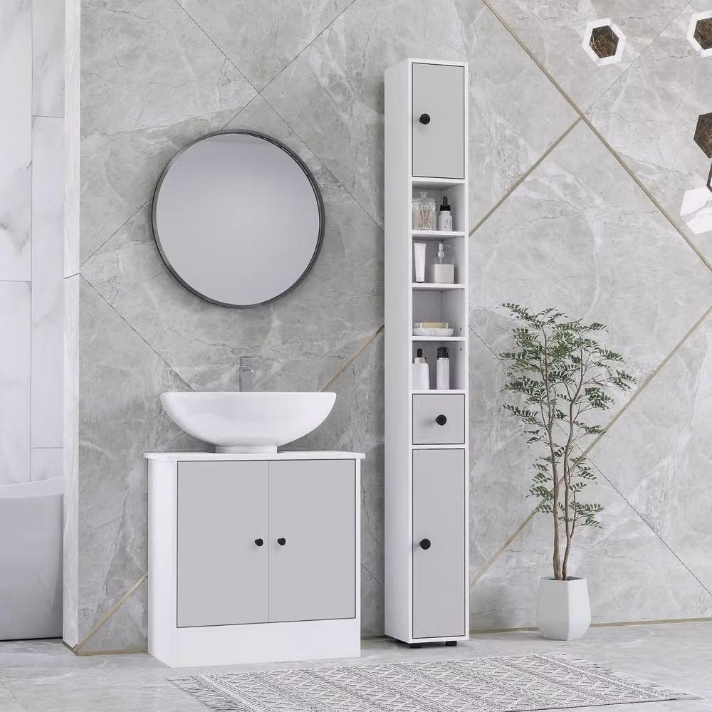 Wyld Haus Pabaha Tall Slim Bathroom Storage Cabinet, Light Grey, H 180 x W 20 x D 20 cm – 3