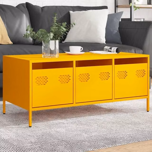 Berkfield Home Mustard Yellow Industrial Coffee Table, W/D/H: 101.5 x 50 x 43.5 cm – 1