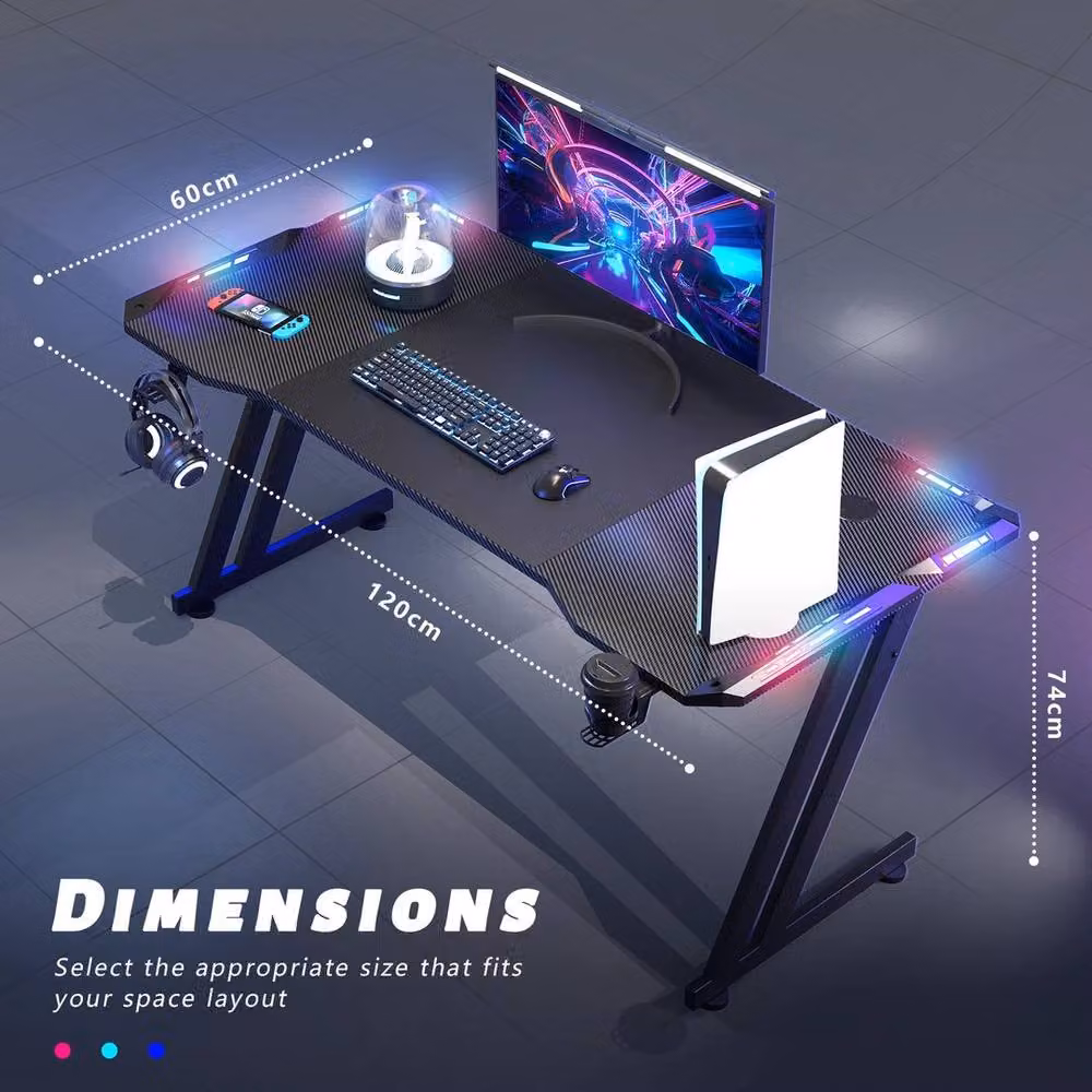 FLAVORA Black LED Gaming Desk, W/D/H: 120 x 60 x 74 cm – 2