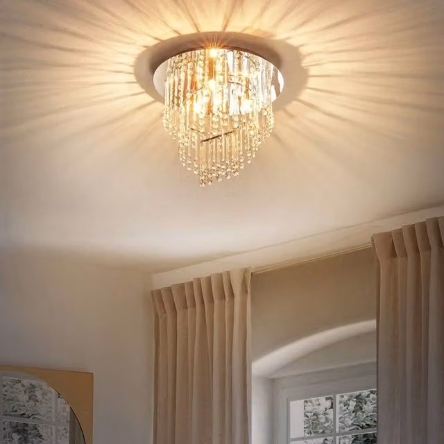 Wyld and Coco Glamour Chandelier with Polished Chrome Frame and Clear Crystal Pendants, Diameter: 35 cm