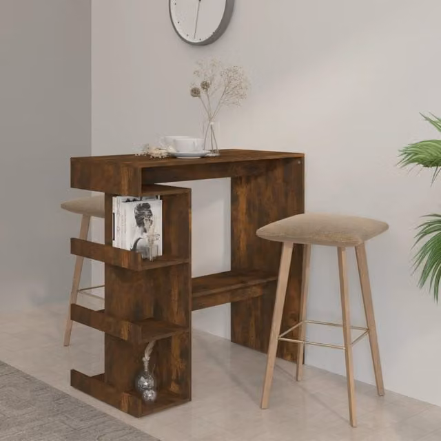 Berkfield Home Bar Table with Storage Rack in Smoked Oak Brown, W/D/H: 100 x 50 x 101.5 cm