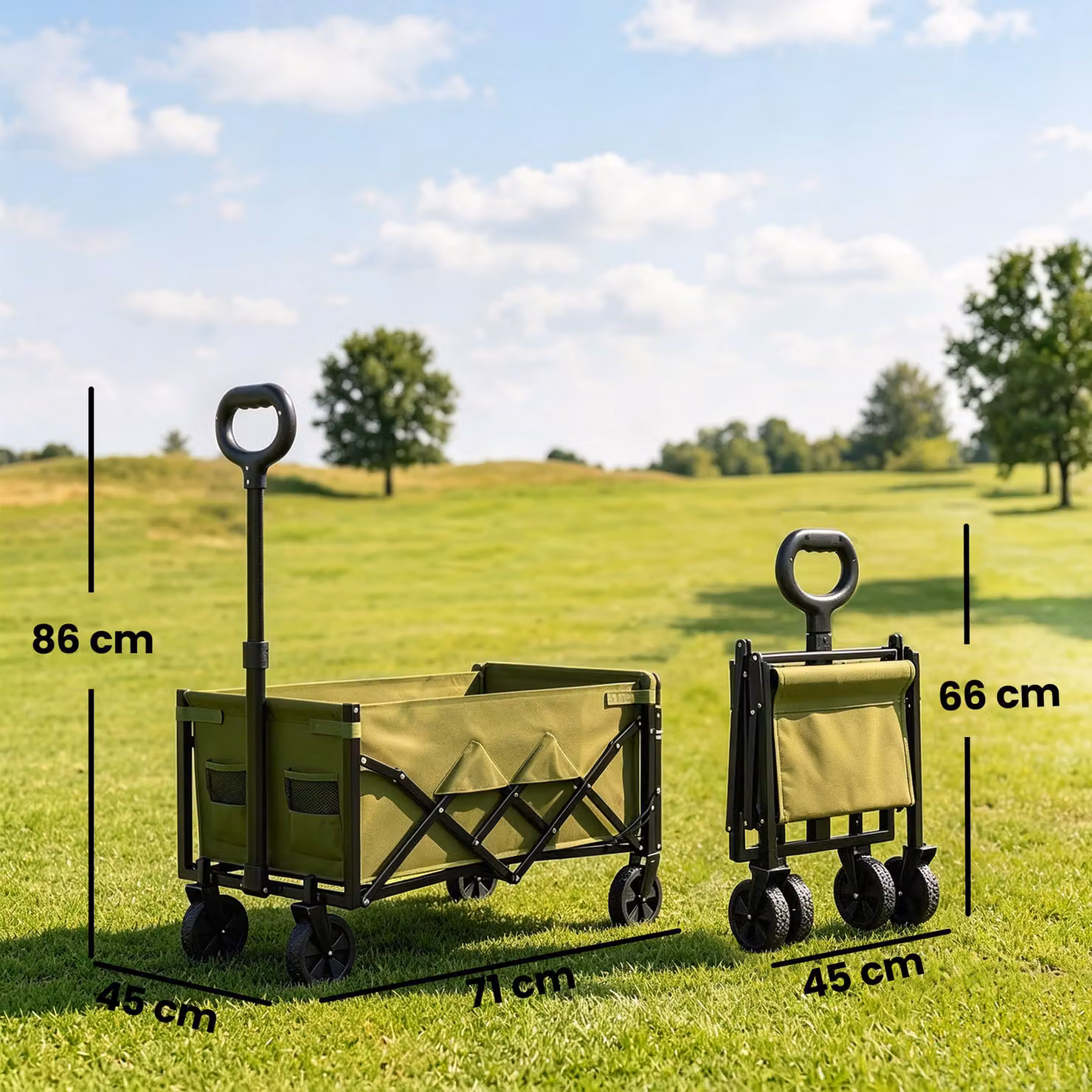 Outsunny Foldable Festival Trolley with Drop-Down Tailgate and Adjustable Handle, Green – 3