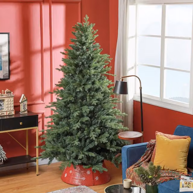 HOMCOM Green Artificial Christmas Tree with Metal Base and Hinged Branches, Height: 183 cm – 1
