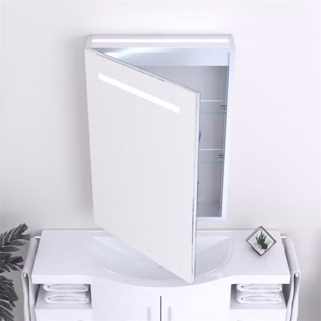 Clifton Tall LED Bathroom Mirror Cabinet in Natural, Height: 70 cm