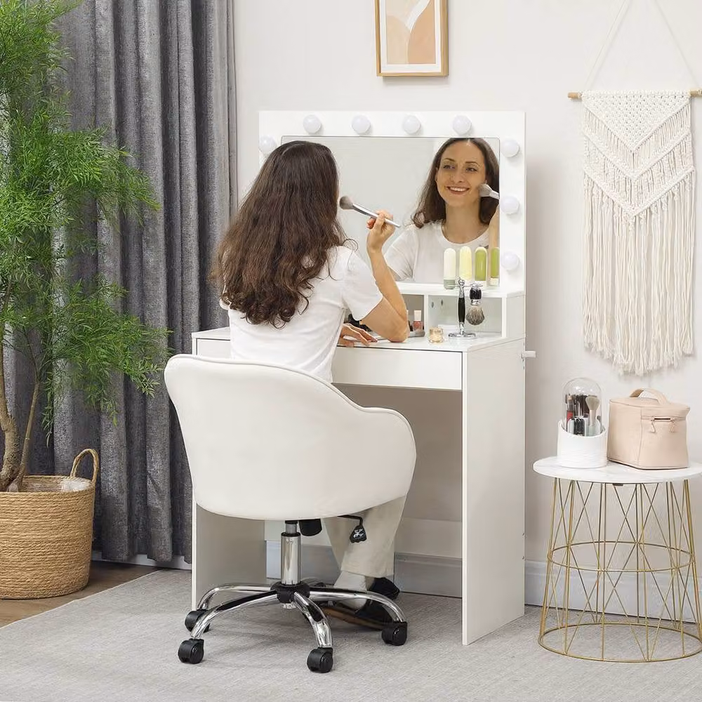 STILVORA Modern Velvet Task Chair in Beige and White, W/D/H: 56 x 61 x 120 cm – 4