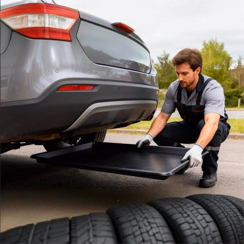 SPETLEK Heavy Duty Plastic Oil Drip Pan Drain Tray in Black, W/D/H: 90 x 60 x 4 cm – 6