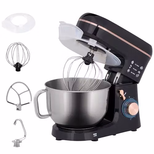 HOMCOM 1400W Electric Stand Mixer with 5L Capacity, 6 Speeds and Pulse Setting, Black