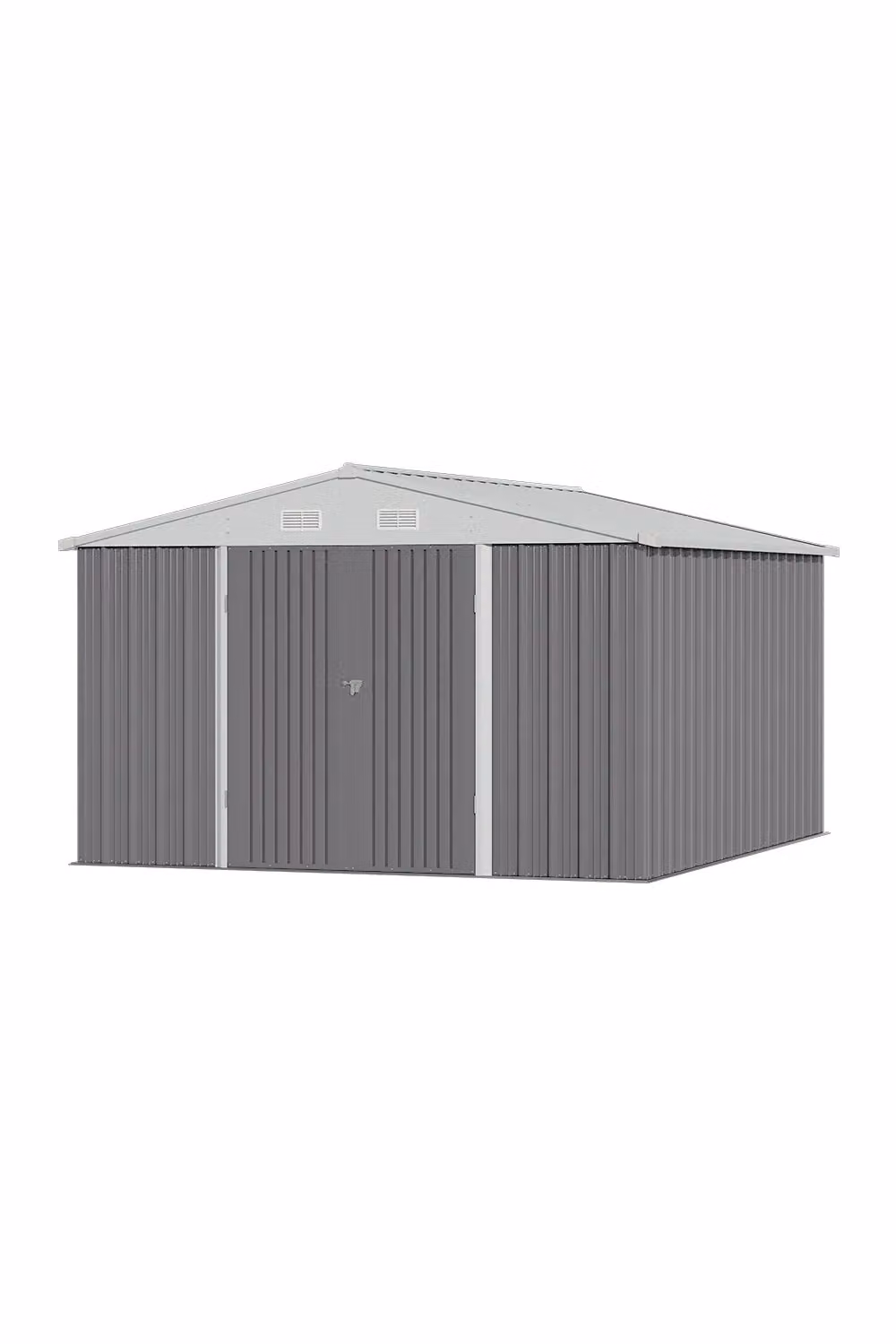 H&O Direct Modern Metal Garden Storage Shed with Lockable Door and Side Vent in Grey, W: 306.8 cm, D: 358.8 cm, H: 203.6 cm – 2