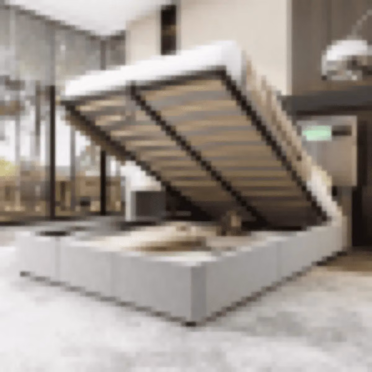 Matteo Grey Velvet Upholstered Double Bed with Hydraulic Lift-Up Base and Under-Bed Lighting, W/D/H: 135 x 190 cm – 4