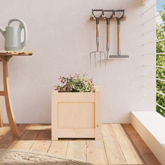 Berkfield Home Beautiful Garden Planter Tub in Beige Wood, W/D/H: 31 x 31 x 31 cm