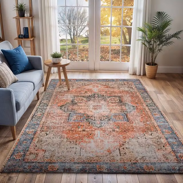 Livabliss Amelie Washable Terracotta Traditional Vintage Boho Living and Dining Room Rug W: 160 cm, D: 220 cm – 1
