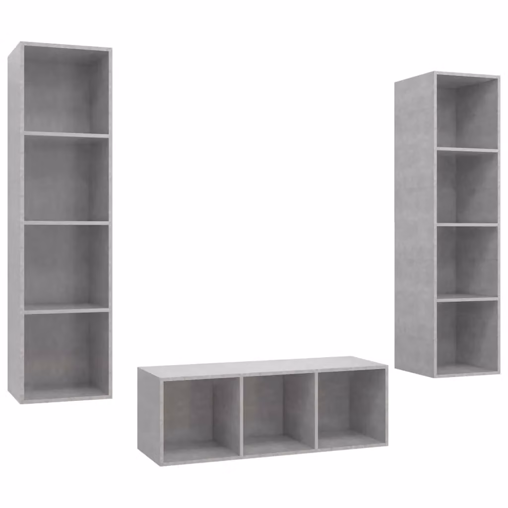 Berkfield Home 3 Piece Modern TV Cabinet Set in Concrete Grey Matt MDF – 2
