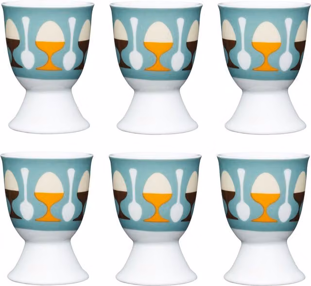 Kitchen Craft Retro Eggs Design Porcelain Egg Cup, Blue, W: 9 cm, D: 12 cm, H: 16 cm – 2