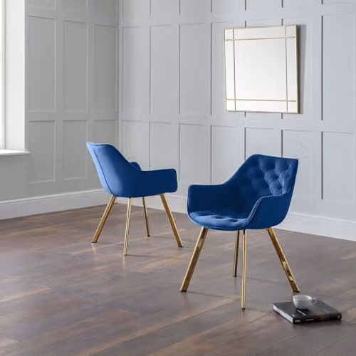 Julian Bowen Lorenzo Upholstered Velvet Dining Chairs with Armrests, Set of 2, Blue, H81 x W59.6 x D65 cm – 2