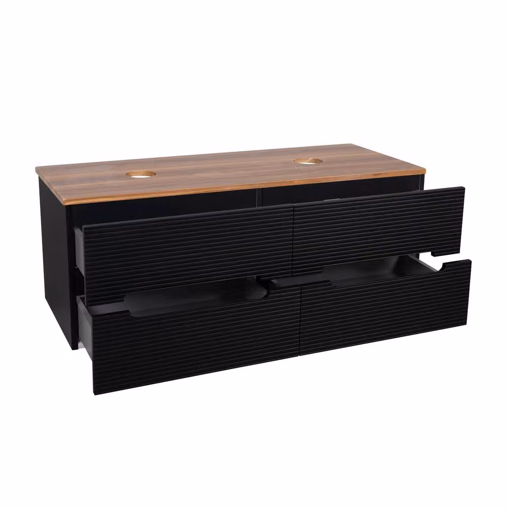 Bathroom Kingdom Monza Fluted Wall Hung Vanity Basin in Black and Walnut – 2