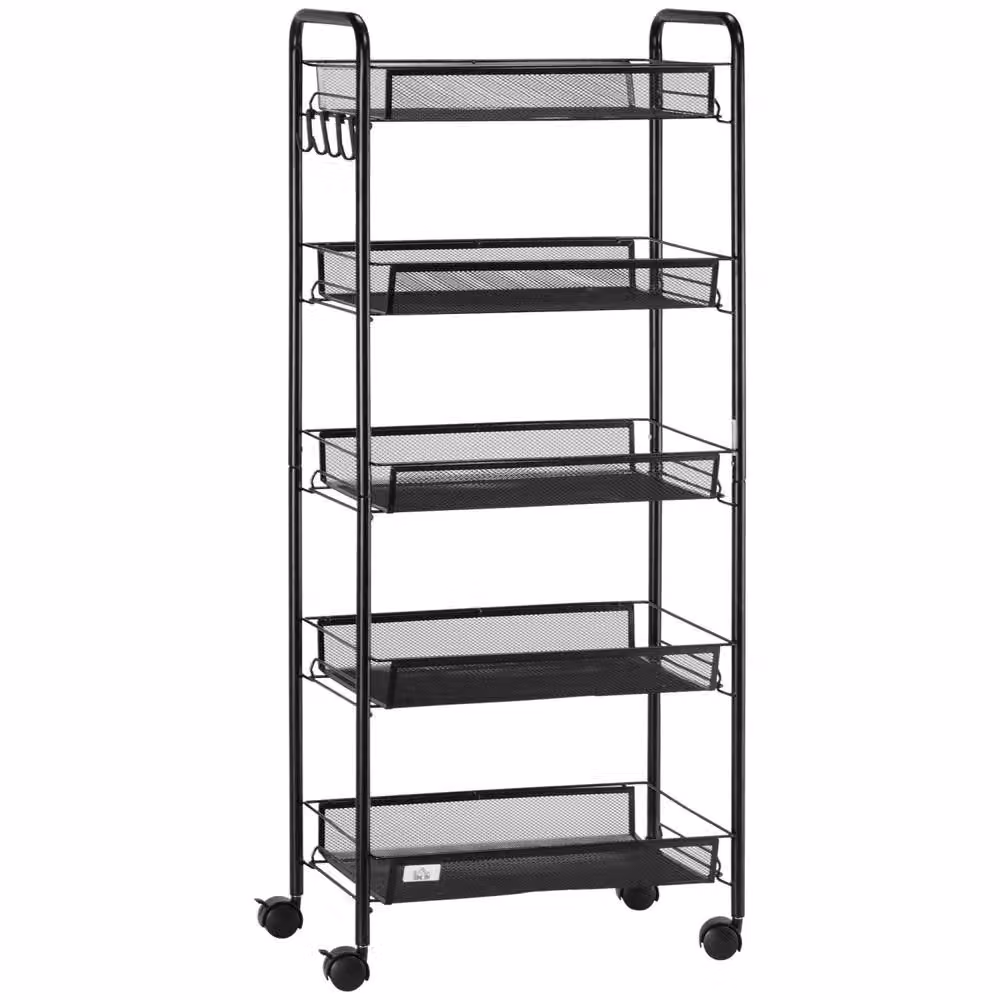Wyld Haus Velu Metal 5 Basket Rolling Storage Trolley in Black, W/D/H: 45.0 x 26.5 x 106.0 cm – 2