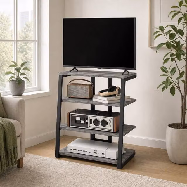 STILVORA 4 Tier HiFi Rack with Adjustable Shelves in Matt Grey – 1