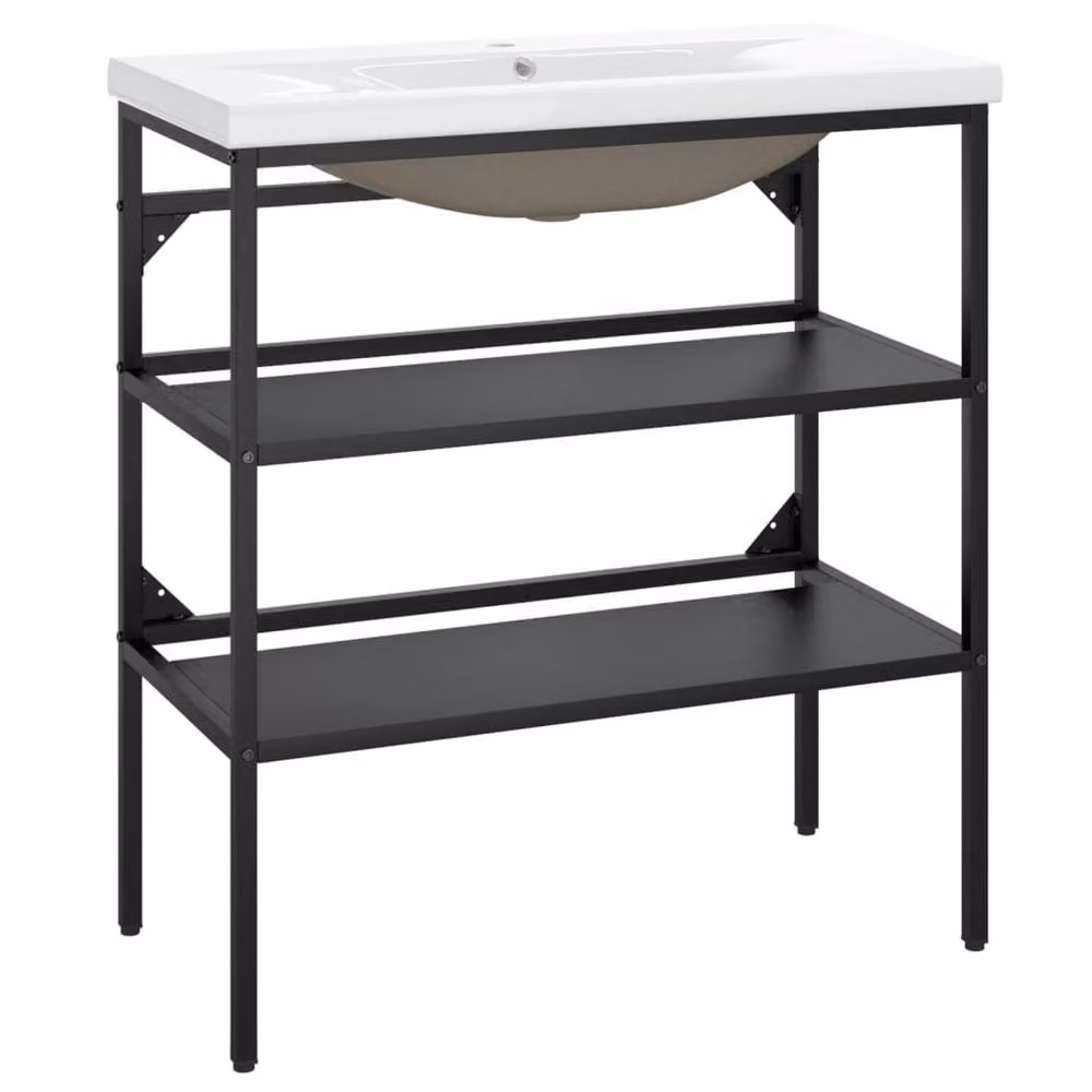 Berkfield Home Elegant Industrial Bathroom Washbasin Frame with Built-in Basin in Matt Black Iron – 2