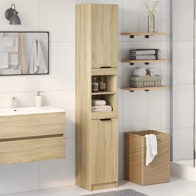 Berkfield Home Sonoma Oak Bathroom Cabinet in Brown, W/D/H: 32 x 34 x 188.5 cm – 1
