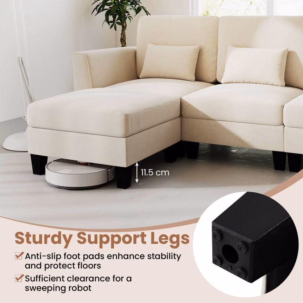 Costway Reversible U-Shape Sectional Sofa Set in White with 2 Ottomans, USB Charging and Removable Covers – 4