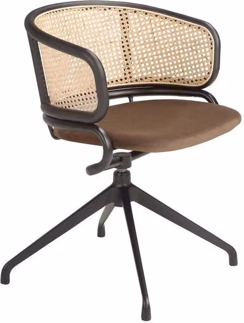 Angel Cerda Brown Velvet and Rattan Swivel Dining Chair with Armrests