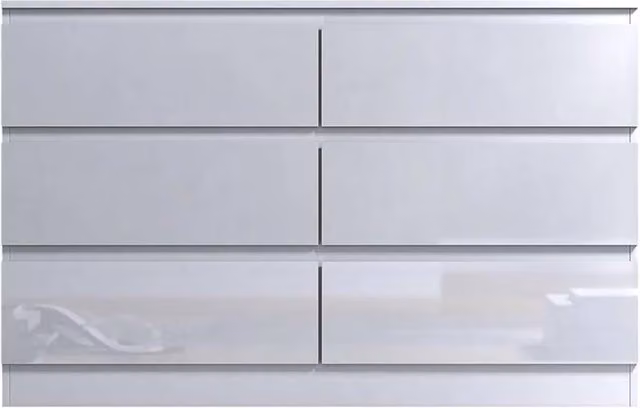 NESTLUNE 6 Drawer Chest of Drawers with High Gloss Matt Frame in White
