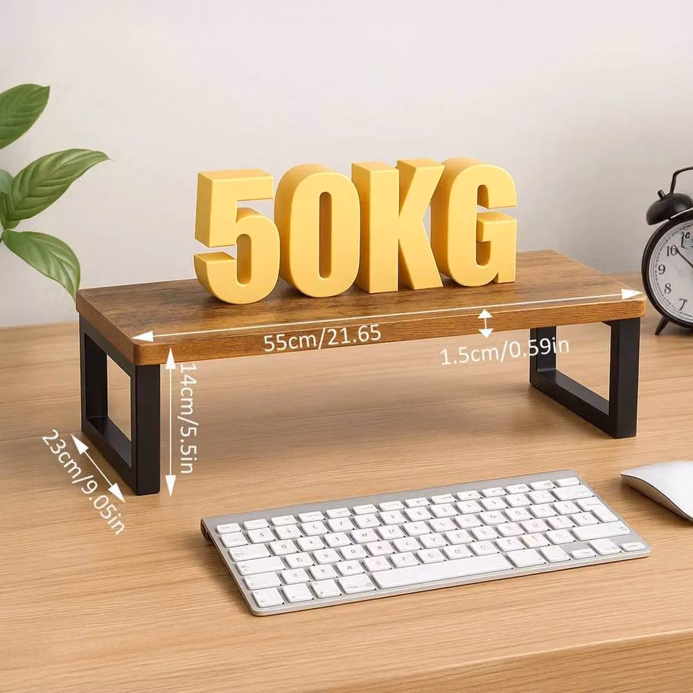 KORVIXA Vintage Wood Monitor Stand Riser with Desktop Storage in Brown – 2