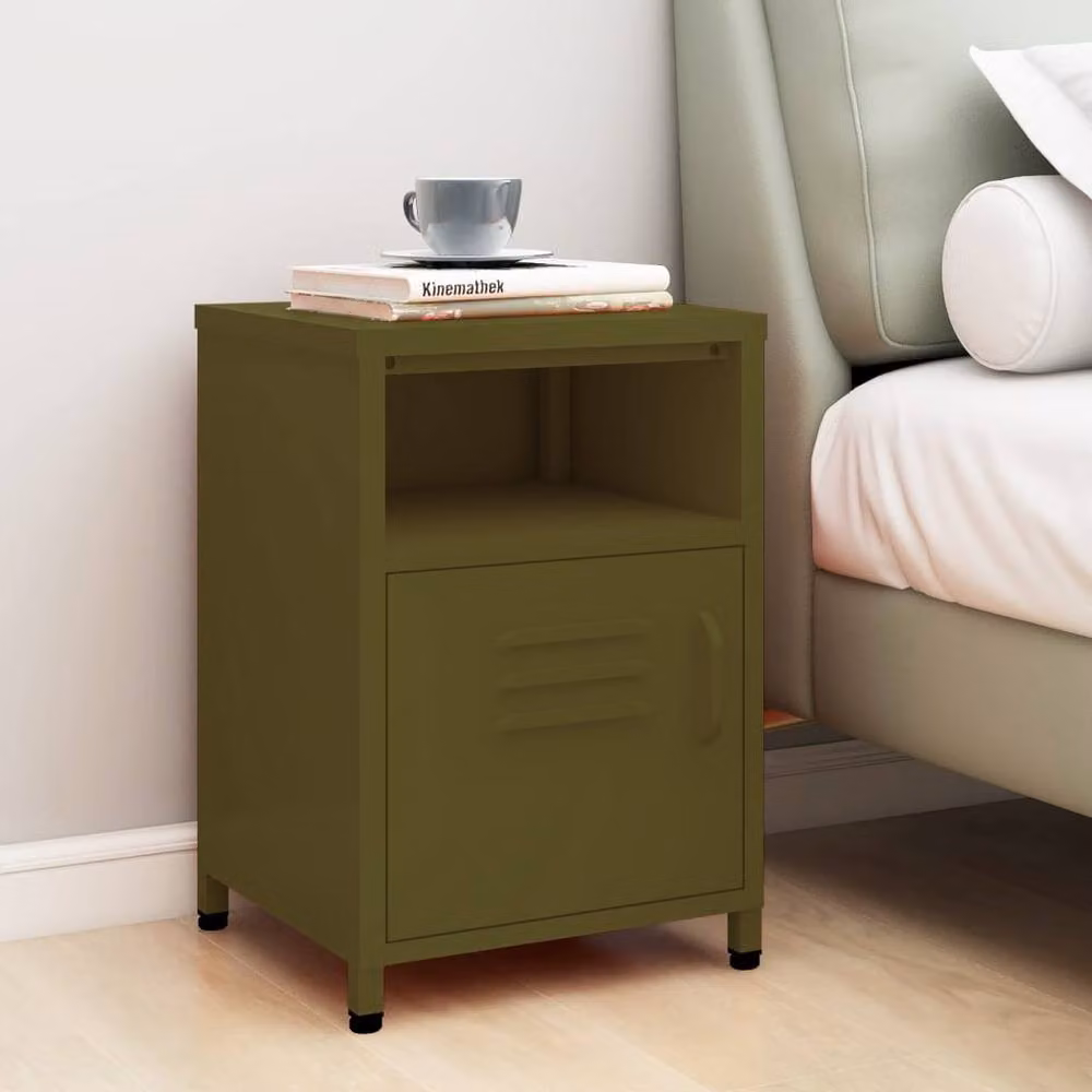 Berkfield Home Metal Nightstand in Matt Olive Green, W/D/H: 35 x 35 x 51 cm – 2