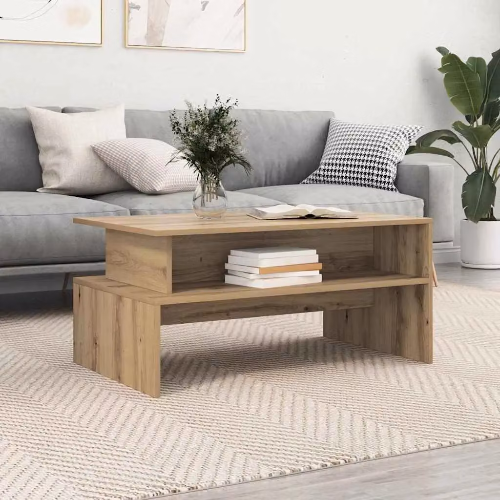 Berkfield Home Artisan Oak Coffee Table in Brown, W/D/H: 90 x 55 x 42.5 cm – 3