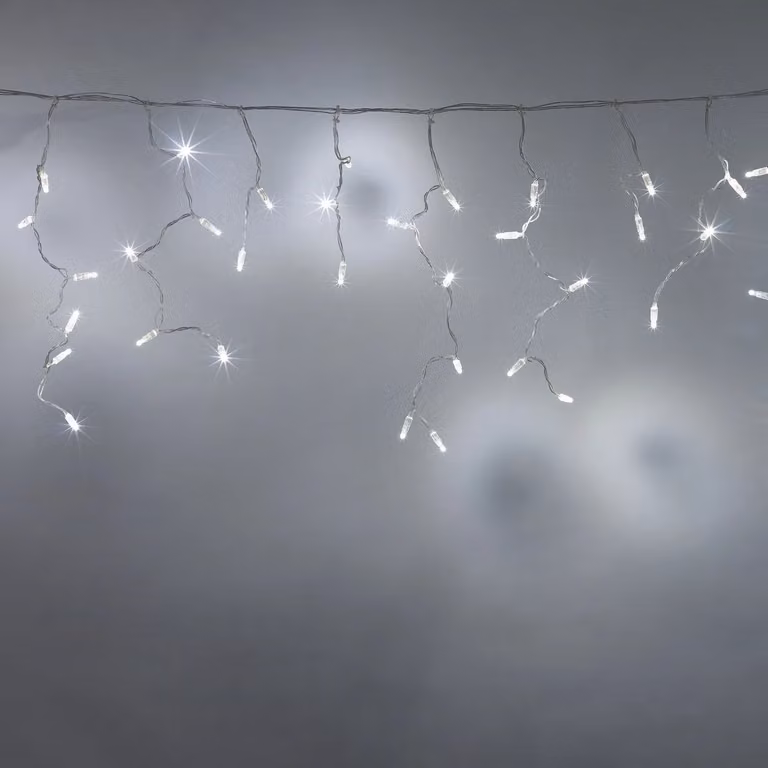 Lights4fun Core Connect White LED Icicle Christmas Lights with Clear Cable, 6m