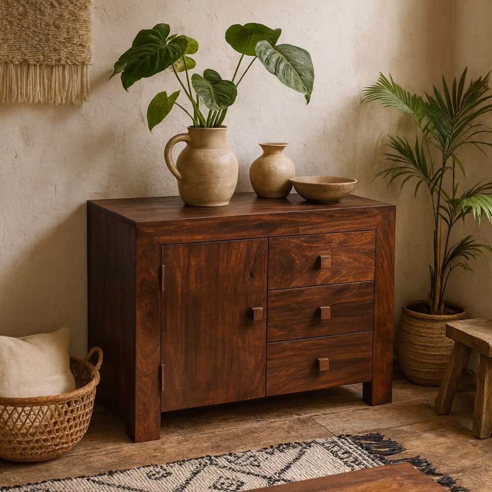 Wyld Haus Phuket Mango Wood Sideboard in Brown with 1 Door and 3 Drawers, W/D/H: 120 x 45 x 75 cm – 2