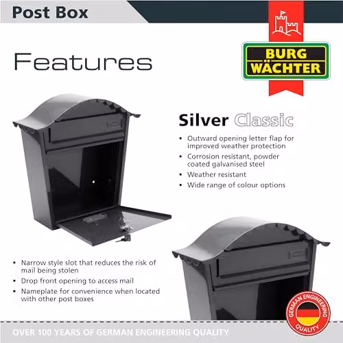 Burg-Wächter MB01A Anthracite Classic Wall Mounted Galvanised Steel Lockable Weatherproof Post Box W: 36 cm, H: 37 cm, D: 13 cm – 2