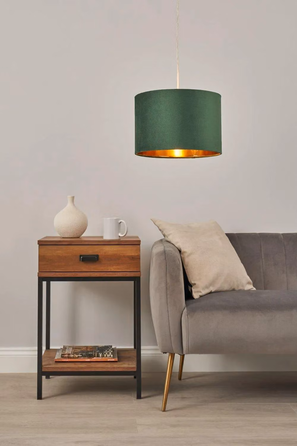 BHS Lighting Art Deco Green Velvet Cylinder Easy Fit Clip On Light Shade – 2