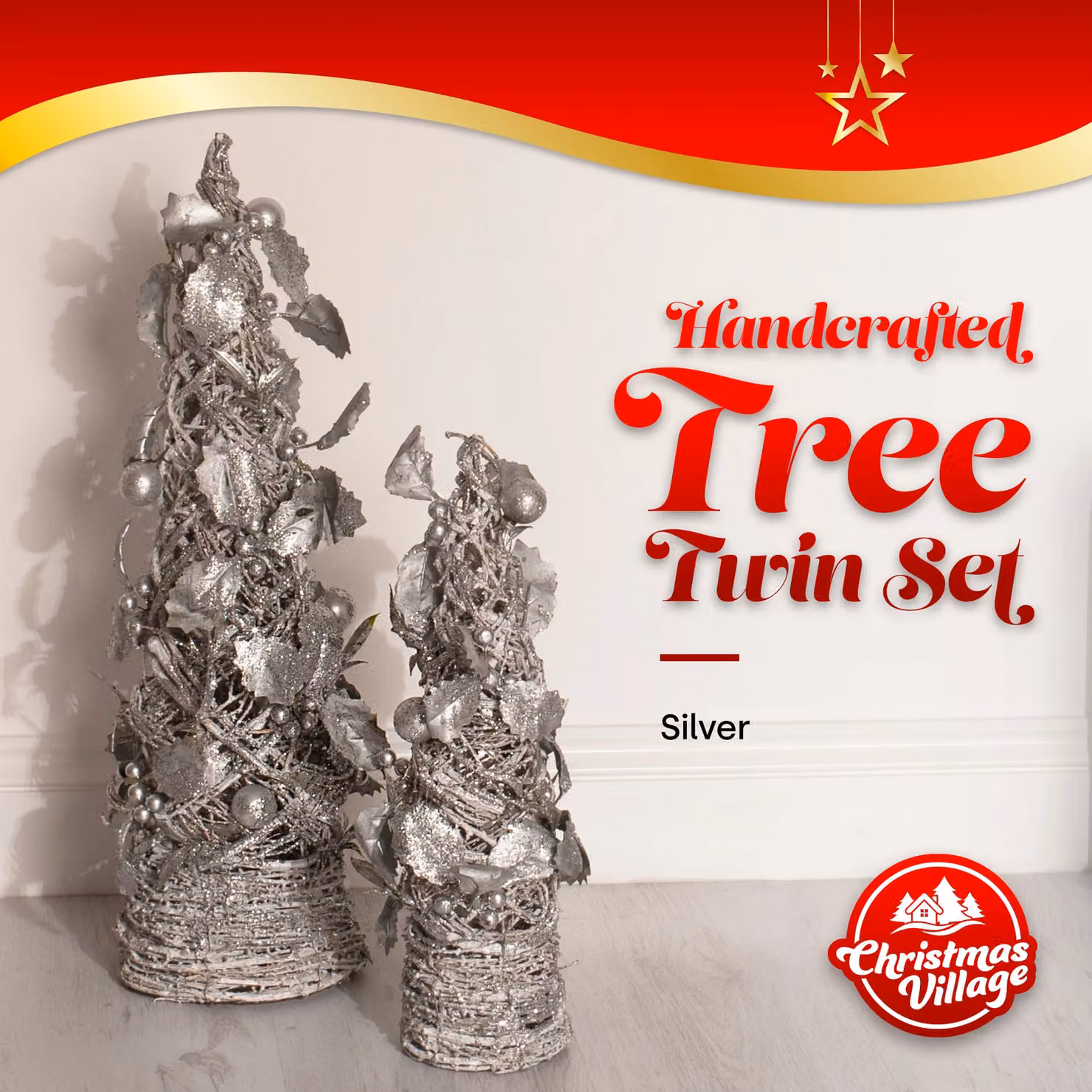 Christmas Village Handcrafted Silver Twin Set of 2 Decorative Christmas Tree Ornaments – 2