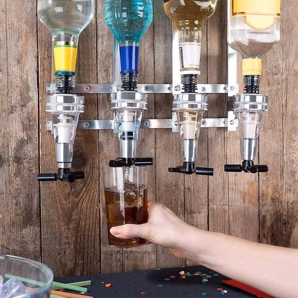 KORVIXA 4 Bottle Wall Mounted Optic Drink Dispenser with Pourer, Silver – 2
