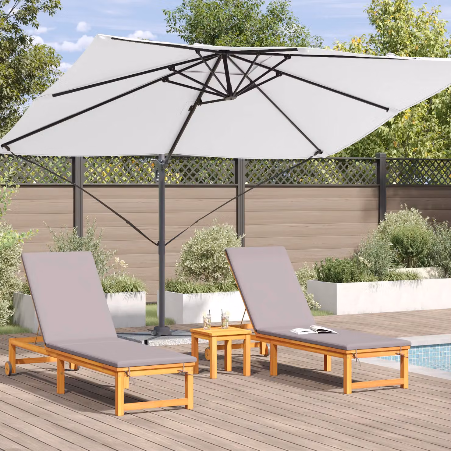 Berkfield Home Large Cantilever Garden Umbrella in Beige Polyester with Aluminium Frame – 3