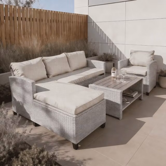 Home Source Trapani 4 Piece Grey Rattan Outdoor Lounge Furniture Set