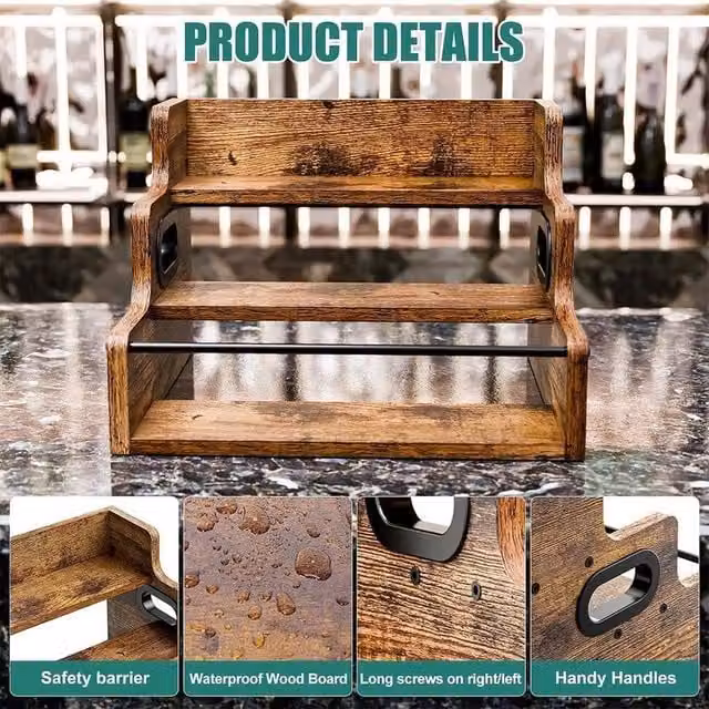 SPETLEK Retro Wooden Countertop Liquor Organiser in Brown, W/D/H: 40.5 x 30.5 x 23.5 cm