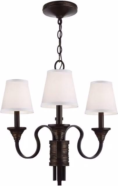 Elstead Arbor Multi Arm 3 Light Chandelier in Bronze and Gold/Brass with Fabric Shades and E14 Base