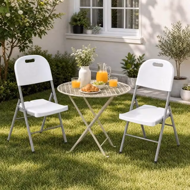 STILVORA Set of 2 White Foldable Metal Patio Chairs with Powder Coated Steel Finish, W/D/H: 54 x 47 x 86 cm – 1