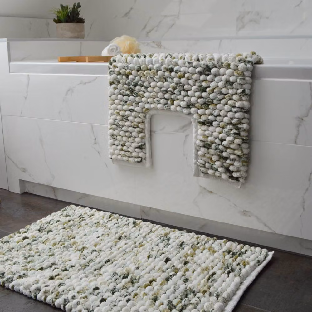 Allure Bath Fashions Marl Chunky Bobble Pedestal Toilet Mat, Green, W/D: 50 x 50 cm – 3