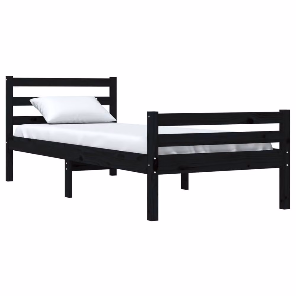 Berkfield Home Modern Black Solid Pine Wood Bed Frame W/D/H: 100 x 200 cm – 3
