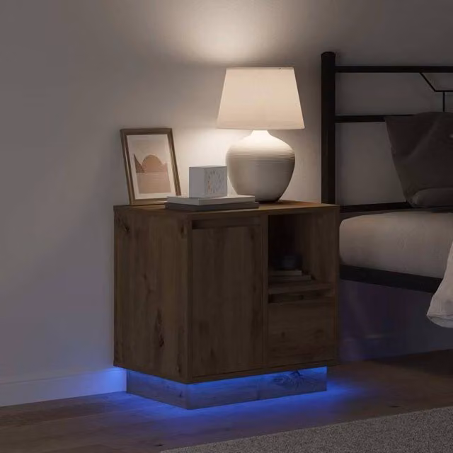 Berkfield Home Modern Bedside Cabinets with Integrated LED Lighting, Artisan Oak, Brown, W/D/H: 50 x 34.5 x 50 cm (Set of 2)