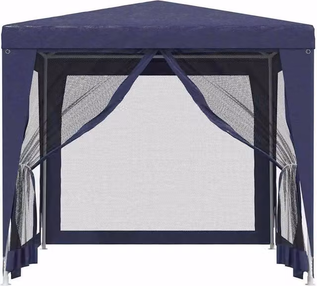 Berkfield Home Party Tent with 4 Mesh Sidewalls, Blue, W/D/H: 250 x 250 x 245 cm